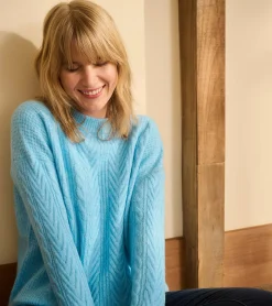 Best Cable Knit Tunic - Sky Blue Women Sweaters|Tops
