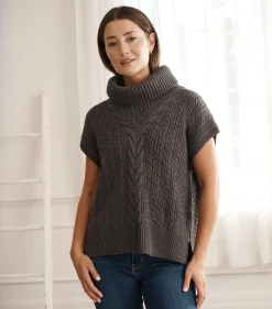 Cable Knit Vest - Charcoal Grey Women Sweaters|Tops