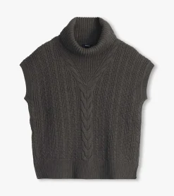 Cable Knit Vest - Charcoal Grey Women Sweaters|Tops