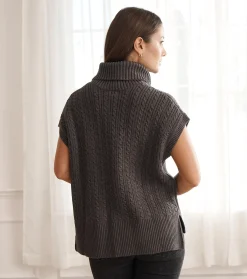 Cable Knit Vest - Charcoal Grey Women Sweaters|Tops
