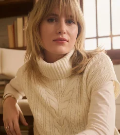 Online Cable Knit Vest - Winter White Women Sweaters|Tops
