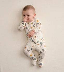 Online Camping Animals Newborn Zip-Up Footed Sleeper Sleepwear|Sleepwear