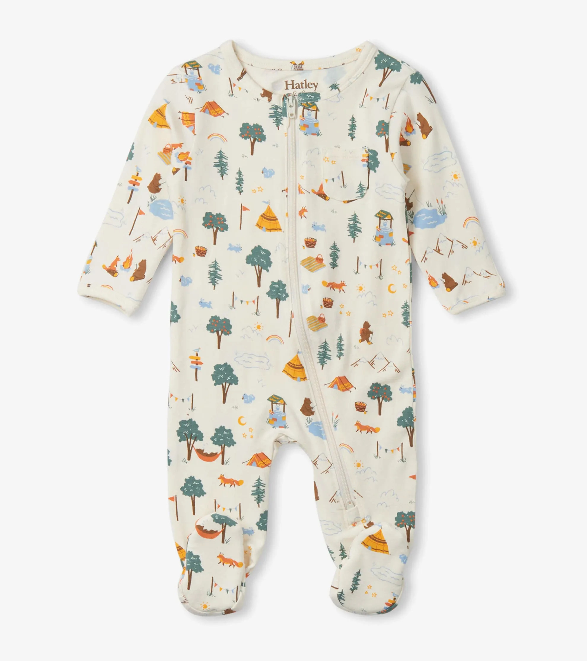 Online Camping Animals Newborn Zip-Up Footed Sleeper Sleepwear|Sleepwear