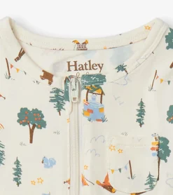 Online Camping Animals Newborn Zip-Up Footed Sleeper Sleepwear|Sleepwear
