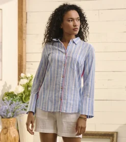 Hot Cindy Blouse - Light Blue Stripes Women Tops