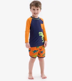 Outlet Colourblock Dino Long Sleeve Pocket Rashguard BOY Swimwear|Swimwear