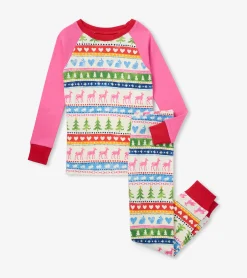 Discount Cream Painted Fair Isle Raglan Kids Organic Cotton Pajama Set Sleepwear|Sleepwear