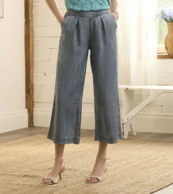 Best Cropped Wide Leg Pants - Blue Acid Rinse Women Bottoms