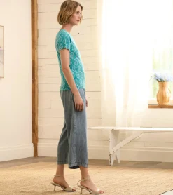Best Cropped Wide Leg Pants - Blue Acid Rinse Women Bottoms
