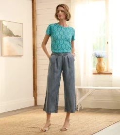 Best Cropped Wide Leg Pants - Blue Acid Rinse Women Bottoms
