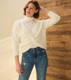 Hot Cross Over Sweater - Winter White Women Sweaters