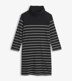 Outlet Draped Collar Dress - Caviar Stripe Women Dresses