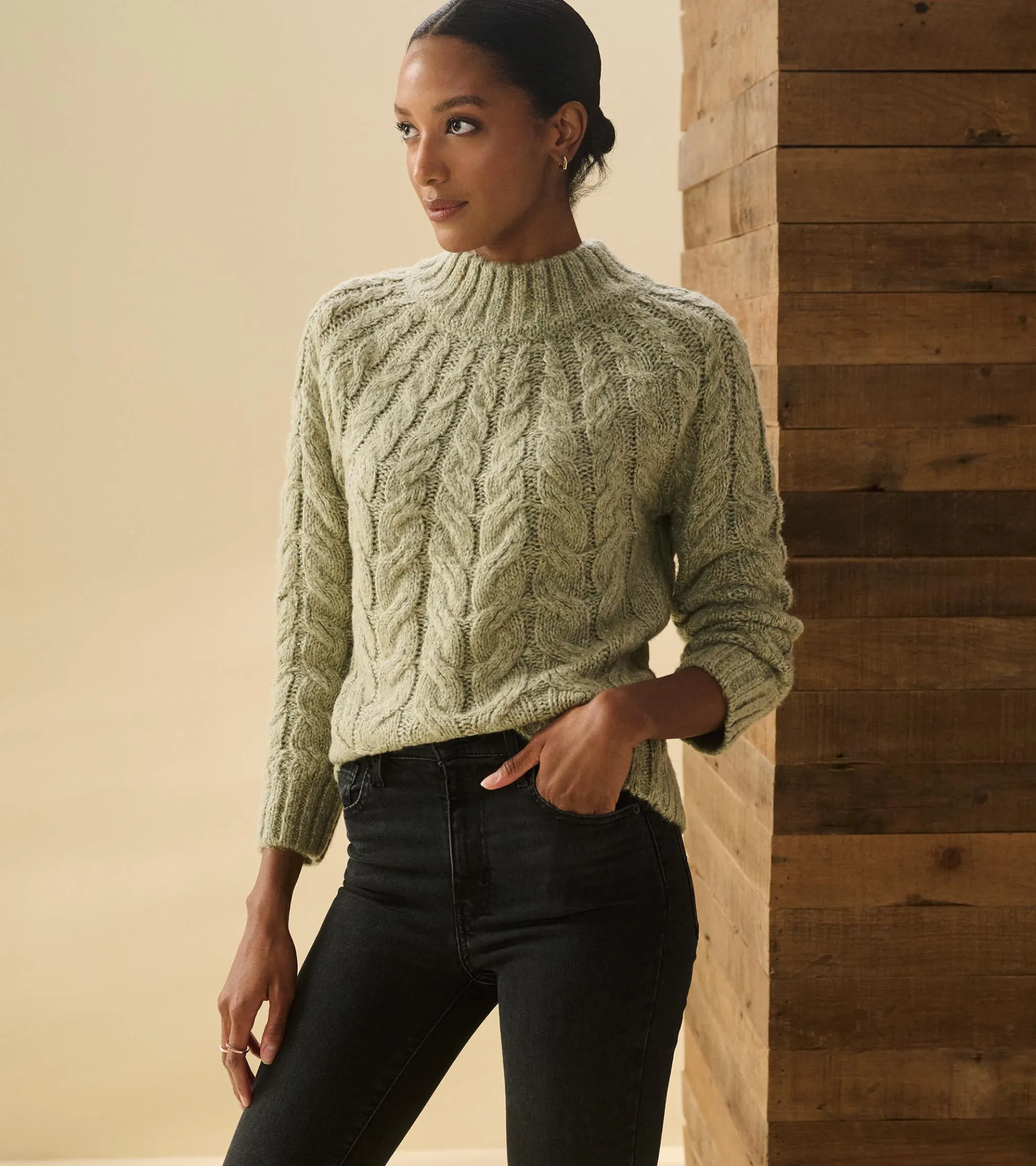 Clearance Dylan Cable Knit Sweater - Moss Green Women Sweaters