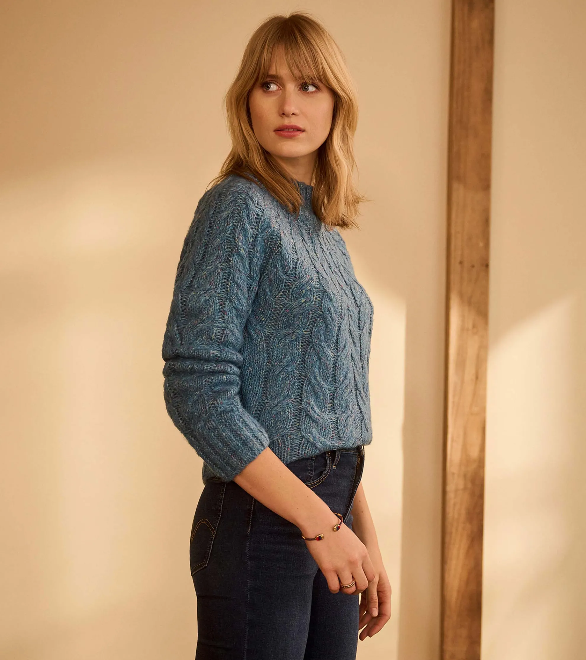 Online Dylan Cable Knit Sweater - Blue Heather Women Sweaters