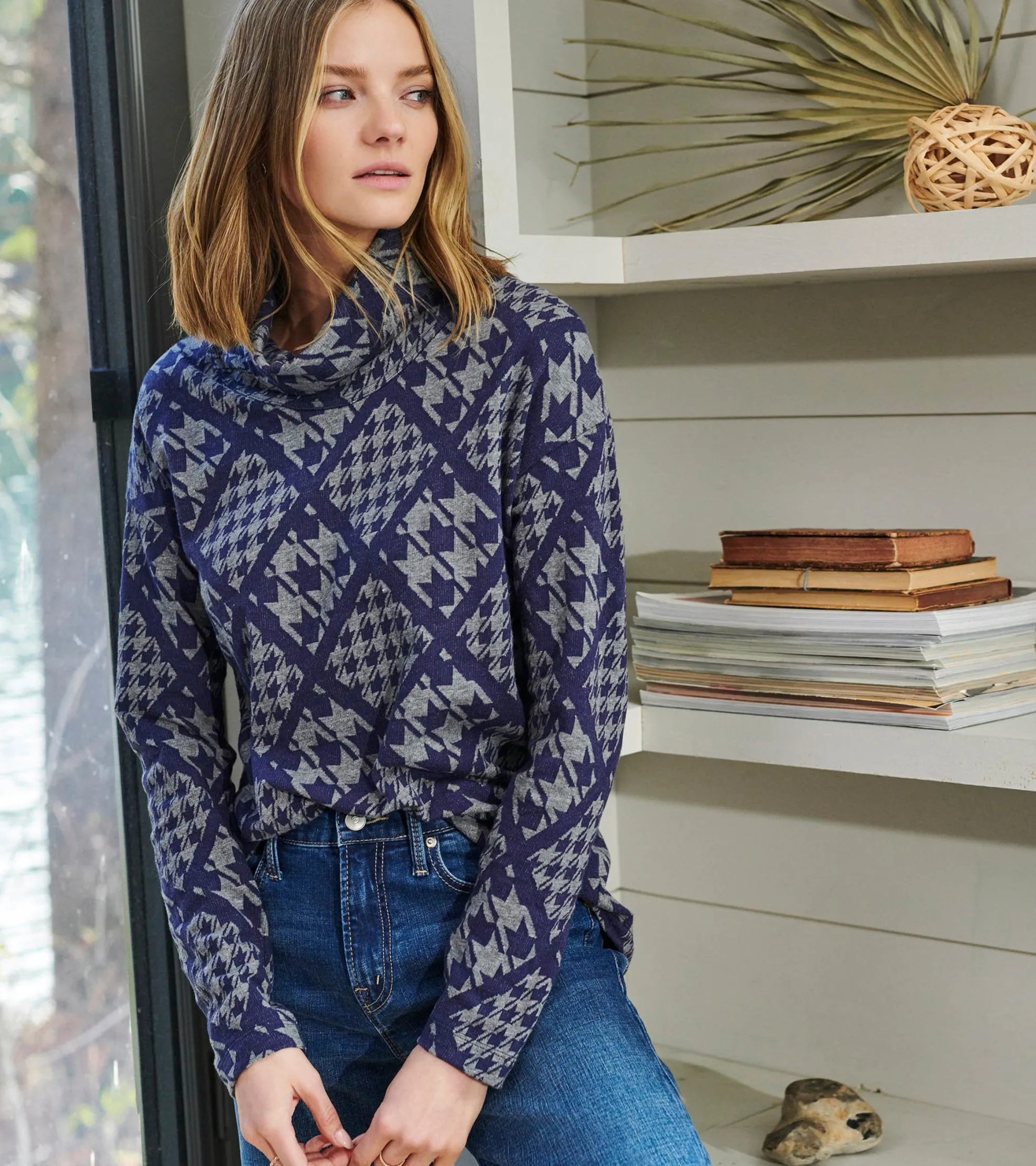 Clearance Funnel Neck Top - Patriot Checks Women Tops