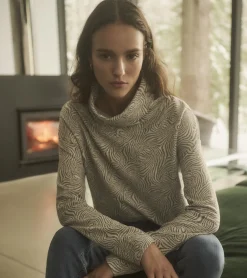 Sale Funnel Neck Top - Textured Swirl Women Tops