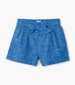 Girls Belted Chambray Paper Bag Shorts Bottoms