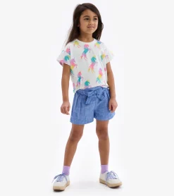 Girls Belted Chambray Paper Bag Shorts Bottoms