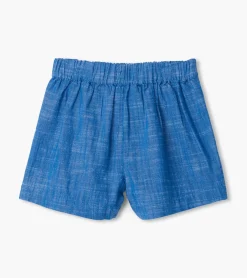 Girls Belted Chambray Paper Bag Shorts Bottoms