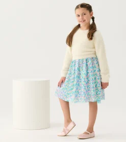 Sale Girls Cami Lace Fuzzy Mixed Sequin Skirt Dress Dresses