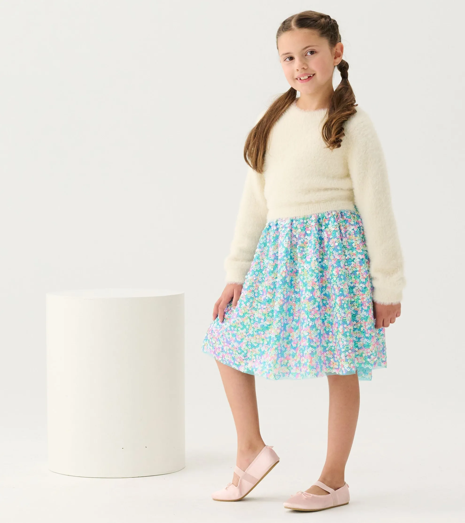 Sale Girls Cami Lace Fuzzy Mixed Sequin Skirt Dress Dresses