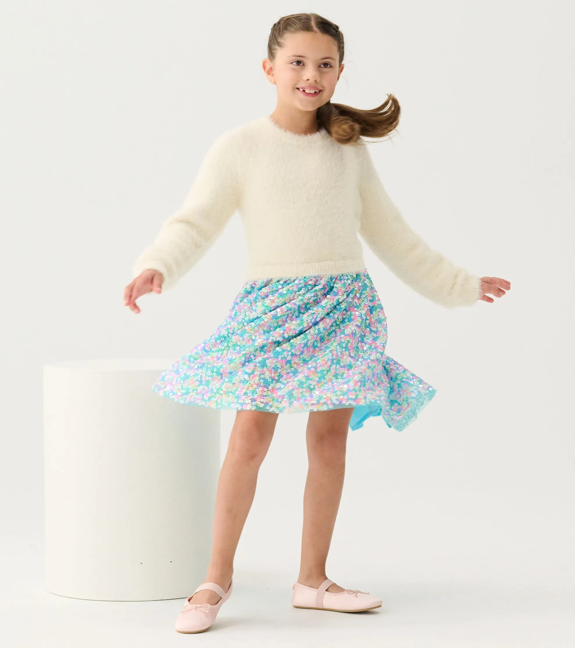 Sale Girls Cami Lace Fuzzy Mixed Sequin Skirt Dress Dresses