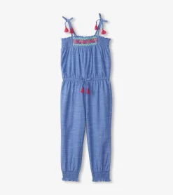 Hot Girls Chambray Smocked Jumpsuit Rompers