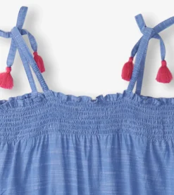 Hot Girls Chambray Smocked Jumpsuit Rompers