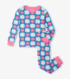 Outlet Girls Checkered Daisies Organic Cotton Pajama Set Sleepwear|Sleepwear
