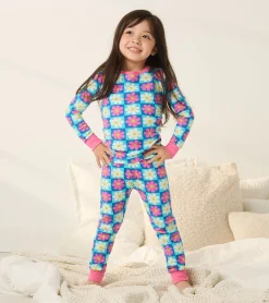Outlet Girls Checkered Daisies Organic Cotton Pajama Set Sleepwear|Sleepwear