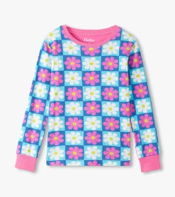 Outlet Girls Checkered Daisies Organic Cotton Pajama Set Sleepwear|Sleepwear