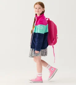 Outlet Girls Colourblock Stripes Fuzzy Fleece Zip-Up Jacket Outerwear|Sweaters
