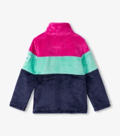 Outlet Girls Colourblock Stripes Fuzzy Fleece Zip-Up Jacket Outerwear|Sweaters