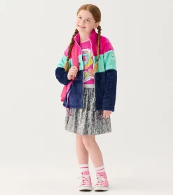 Outlet Girls Colourblock Stripes Fuzzy Fleece Zip-Up Jacket Outerwear|Sweaters