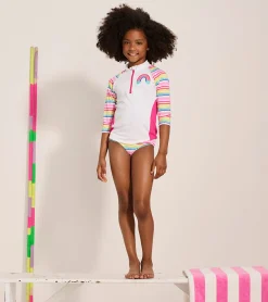Online Girls Dazzling Stripes Two-Piece Rashguard Set Swimwear|Swimwear