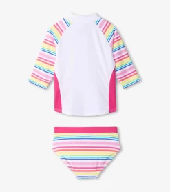 Online Girls Dazzling Stripes Two-Piece Rashguard Set Swimwear|Swimwear