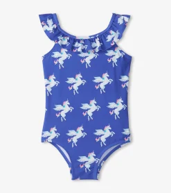 Hot Girls Dazzling Unicorn Ruffle Sleeve Swimsuit Swimwear|Swimwear