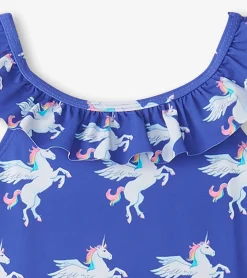 Hot Girls Dazzling Unicorn Ruffle Sleeve Swimsuit Swimwear|Swimwear
