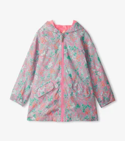 Girls Ditsy Floral Zip-Up Lightweight Rain Jacket Rainwear|Rainwear