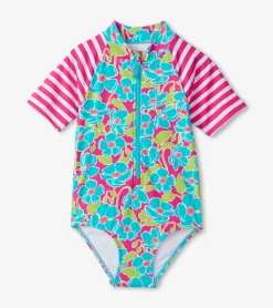 Sale Girls Floating Poppies One-Piece Rashguard Swimwear|Swimwear