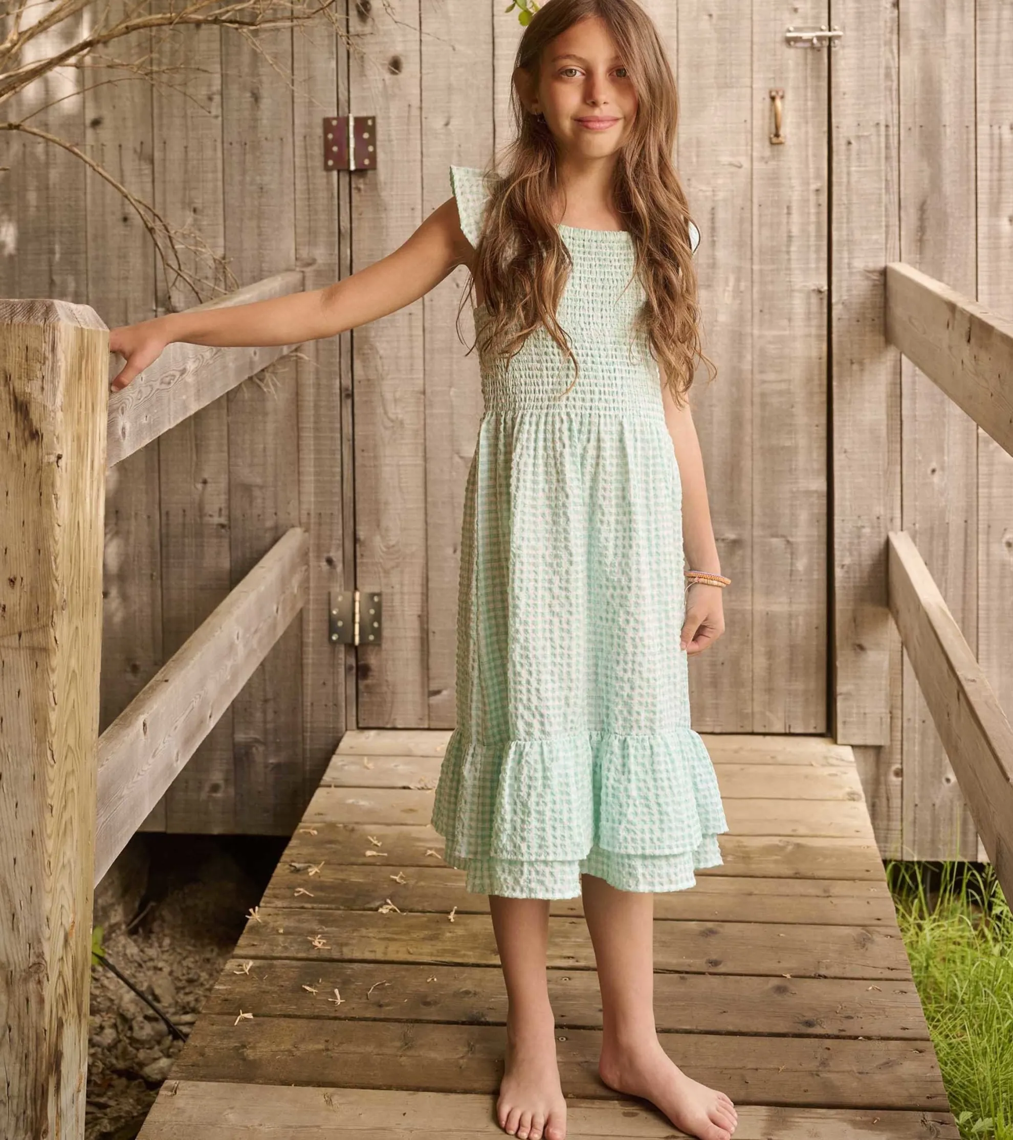 Discount Girls Gingham Seersucker Smocked Dress Dresses