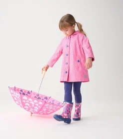 Outlet Girls Glitter Hearts Button-Up Rain Jacket Rainwear|Rainwear