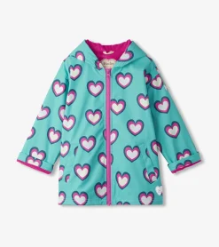 Outlet Girls Hearts Colour Changing Zip-Up Rain Jacket Rainwear|Rainwear