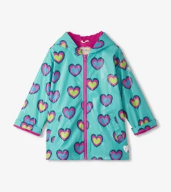 Outlet Girls Hearts Colour Changing Zip-Up Rain Jacket Rainwear|Rainwear
