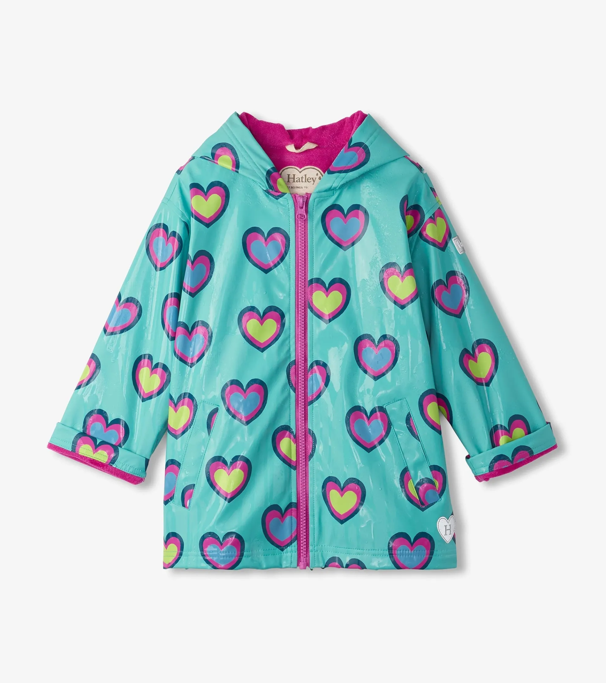 Outlet Girls Hearts Colour Changing Zip-Up Rain Jacket Rainwear|Rainwear