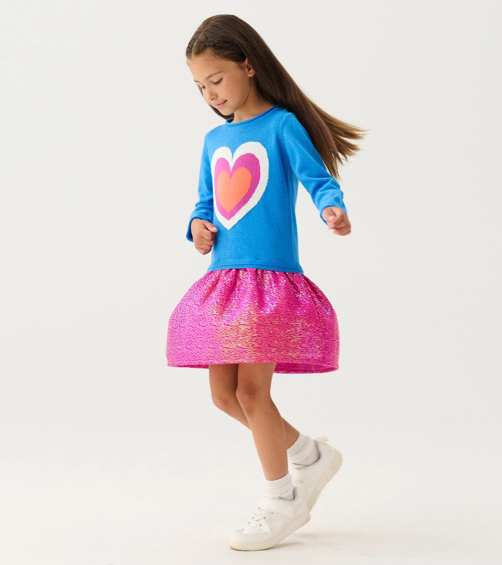 Online Girls Hearts Dropped Waist Sweater Dress Dresses