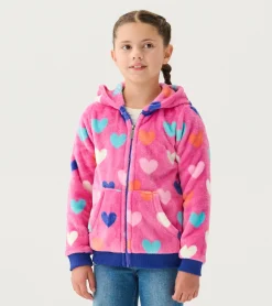 New Girls Hearts Fleece Zip-Up Hoodie Outerwear|Sweaters