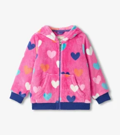 New Girls Hearts Fleece Zip-Up Hoodie Outerwear|Sweaters