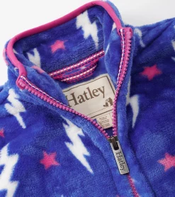 Girls Lightning Bolts Fuzzy Fleece Zip-Up Jacket Outerwear|Sweaters