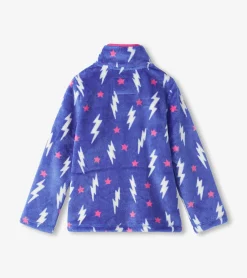 Girls Lightning Bolts Fuzzy Fleece Zip-Up Jacket Outerwear|Sweaters
